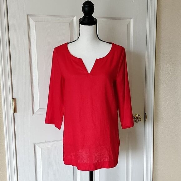 J.Jill split v-neck linen red tunic sz S - Picture 5 of 11